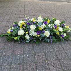 White, Purple and Yellow - Casket Spray
