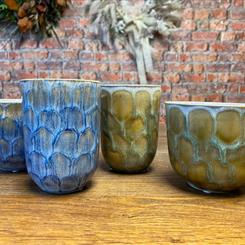 Blue &amp; Sage Green Glazed Ceramic Scented Candle